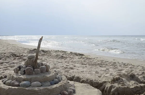 Пісок Рок Замок Балтійському Пляжі — стокове фото