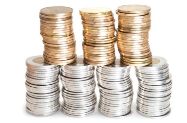 Stacks of Canadian coins on white background clipart
