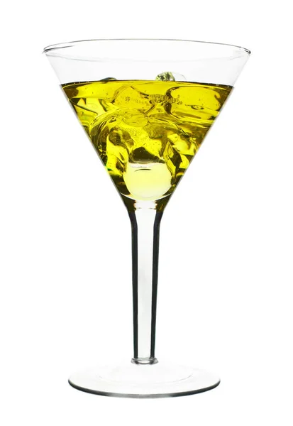 Cóctel Alcohólico Amarillo Vaso Martini Con Hielo Aislado Sobre Fondo — Foto de Stock