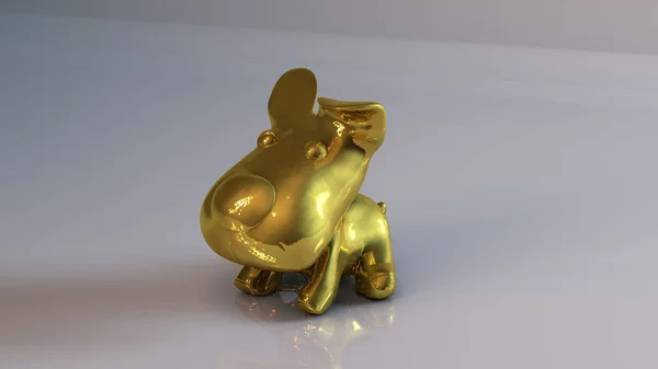 Gyllene Objekt Toy Dog Inuti Vit Reflekterad Scen Med Hög — Stockfoto