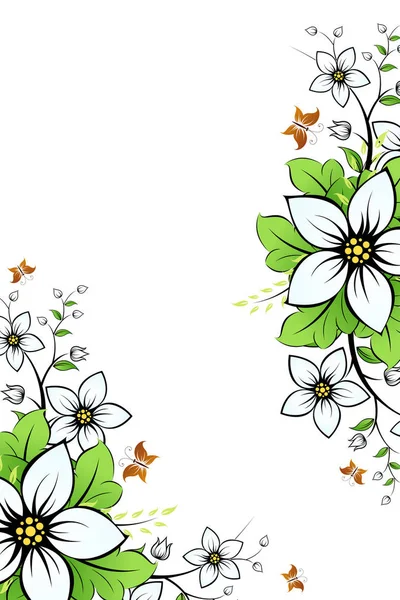 あなたのデザインのための葉と蝶と花のフレーム — ストック写真