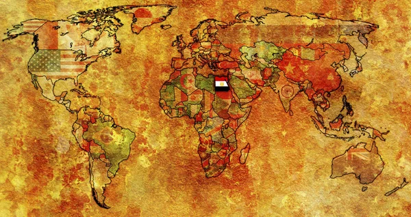 Stara Mapa Polityczna Świata Flagą Egiptu — Zdjęcie stockowe