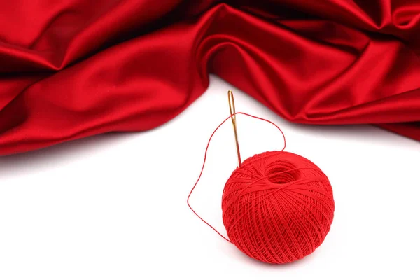 Red Satin Thread Isolated White — Zdjęcie stockowe