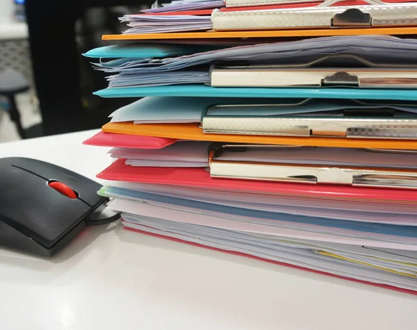 Stack Many Color Clipboard Document Computer Mouse Desk Office — Stock Photo, Image