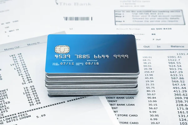 Stos Kart Kredytowych Wyciągi Bankowe — Zdjęcie stockowe