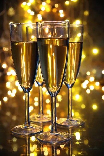 Champagne Glasses Blured Lights Background — Stock Photo, Image