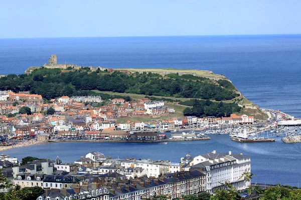 Vista Aérea Del Puerto Castillo Scarborough Yorkshire Del Norte Inglaterra —  Fotos de Stock