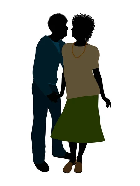 Afro Americano Casal Sênior Silhueta Ilustração Fundo Branco — Fotografia de Stock