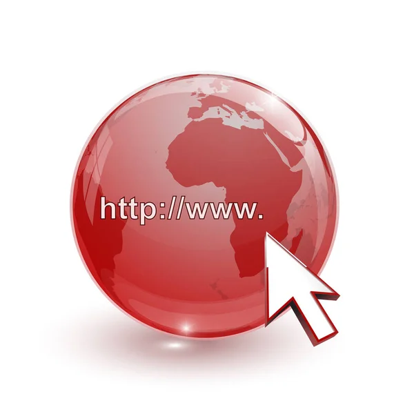 Skleněná Koule Earth Mapa Červené Kurzor Internetovou Adresu Bílém Pozadí — Stock fotografie