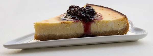 Tarta Queso Horno Con Salsa Moras — Foto de Stock