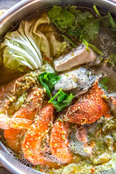 Seafood Hot Pot Crab Udang Panas Tumyum Cumi Cumi Ikan — Stok Foto