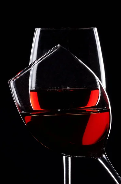 Deux Verres Vin Rouge Sur Fond Noir — Photo