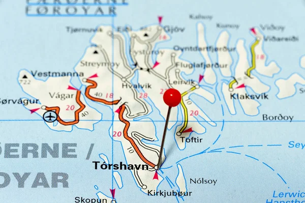 托沙文特写地图 托沙文是法罗群岛的首都 — 图库照片