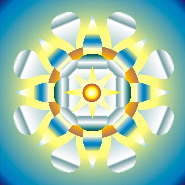 Ilustración Mandala Esotérico Azul Amarillo Para Meditación —  Fotos de Stock