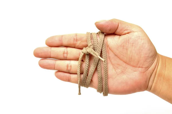 Рука Пов Язана Мотузкою Ізольована Білому Тлі — стокове фото