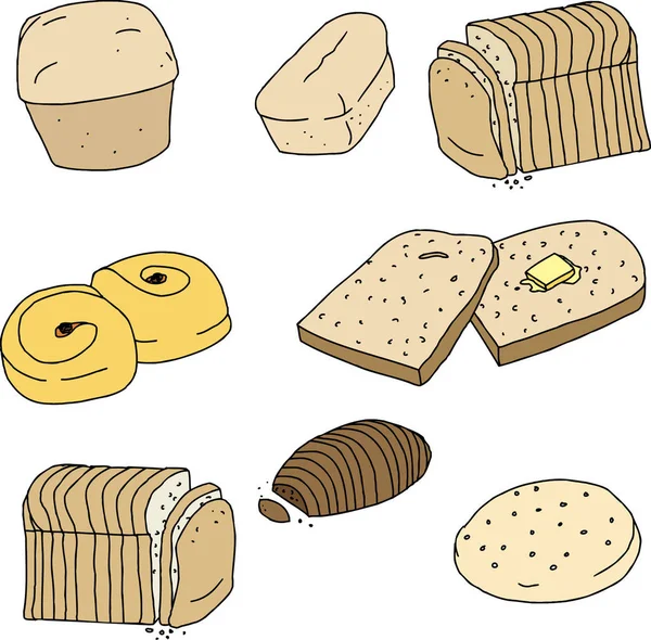 パンとロールパンのパンとスライスのセット — ストック写真