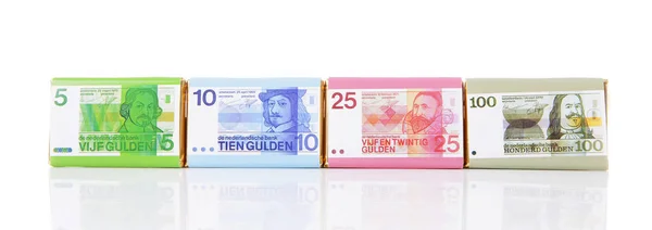 Бари Шоколад Гроші Старий Голландський Гроші Над Білим Тлом — стокове фото