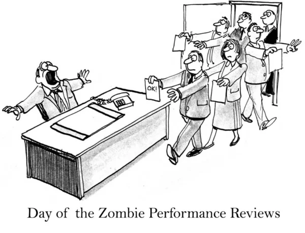 Day Zombie Performance Review Office — стоковое фото