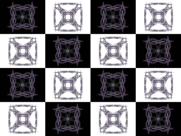 Textuur Met Zwart Wit Vierkant Cel Fractal Patroon Paars — Stockfoto