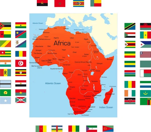 Абстрактна Карта Африканського Континенту Прапорами Графств — стокове фото
