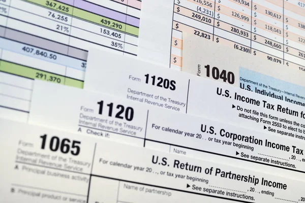 Formularze Zwrotu Podatku Dochodowego Stanach Zjednoczonych 1040 1065 1120 — Zdjęcie stockowe