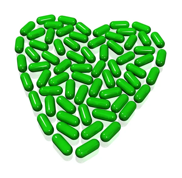 Green Transparent Hearth Capsules White — Stock Photo, Image