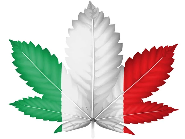 Итальянский Флаг Нарисованный Конопле Листке Марихуаны — стоковое фото