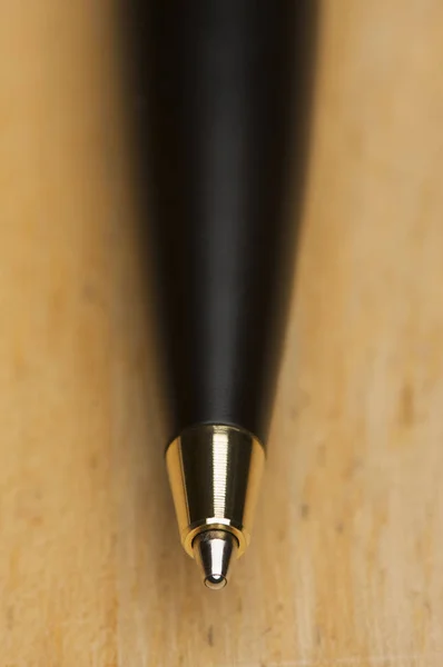 Ball Point Pen Macro Wood Background Narrow Depth Field — Stock Photo, Image