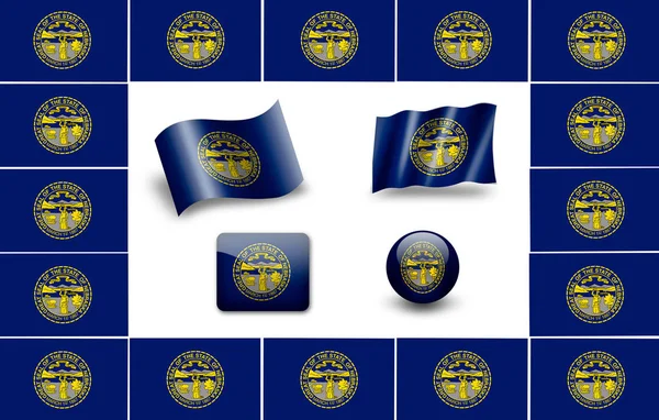 Nebraska Zászlaja Ikonkészlet Zászlók Keret — Stock Fotó