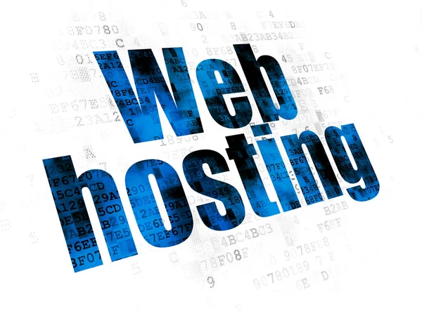 Conceito Web Design Pixelado Texto Azul Web Hosting Fundo Digital — Fotografia de Stock