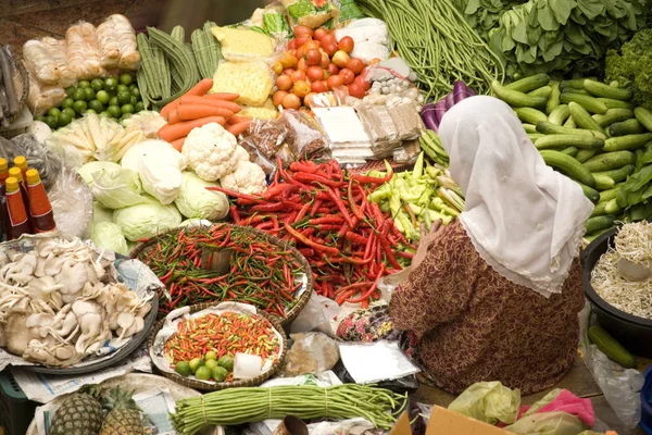 Vendedor Vegetais Mercado Úmido Kota Bharu Kelantan Malásia — Fotografia de Stock