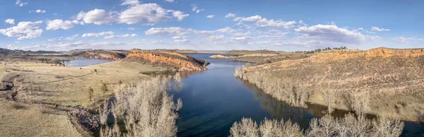 Panorama Aéreo Del Embalse Los Dientes Caballo Cerca Fort Collins — Foto de Stock