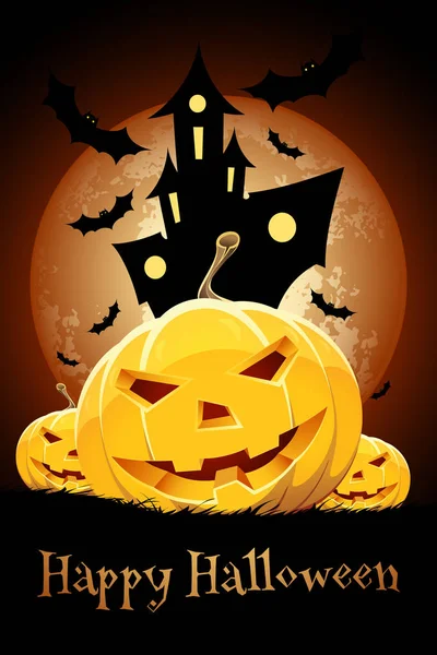 Halloween Party Karty Dyni Nietoperze Nawiedzony Dom — Zdjęcie stockowe