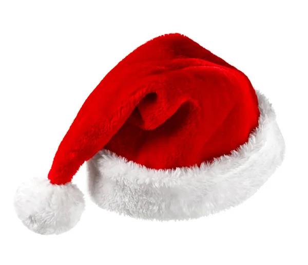 Pojedynczy Santa Claus Czerwony Kapelusz Izolowany Białym Tle — Zdjęcie stockowe
