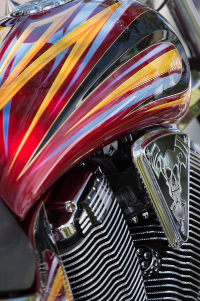 Close View Detail Van Glanzende Details Van Een Klassieke Motorfiets — Stockfoto