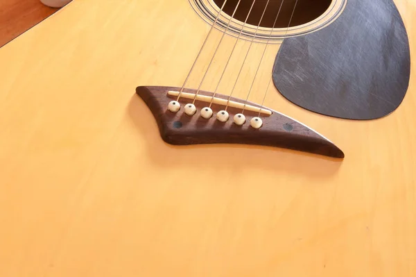 Guitarras Acústicas Bridge Seis Cordas Para Fundo — Fotografia de Stock