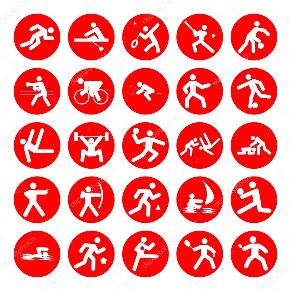 Logos of sports, olympics games,red on white background