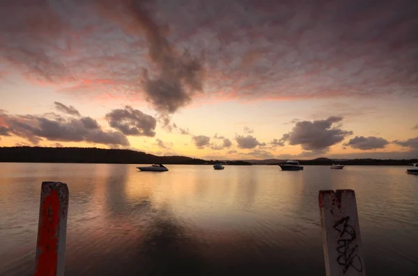 Titta Sista Färgerna Solnedgången Från Bryggan Central Coast Nsw Australien — Stockfoto