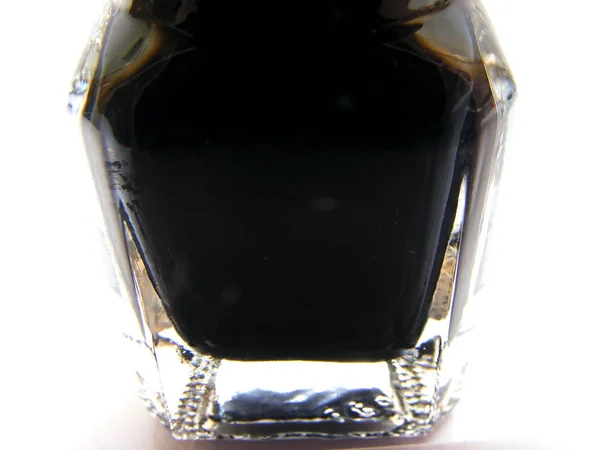 Zwarte Verf Doorzichtige Glazen Container Witte Achtergrond — Stockfoto