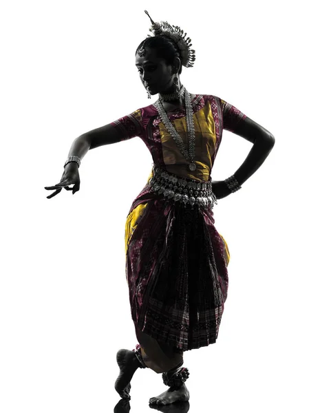 One Indian Woman Dancer Dancing Silhouette Studio Isolated White Background — Stock Photo, Image