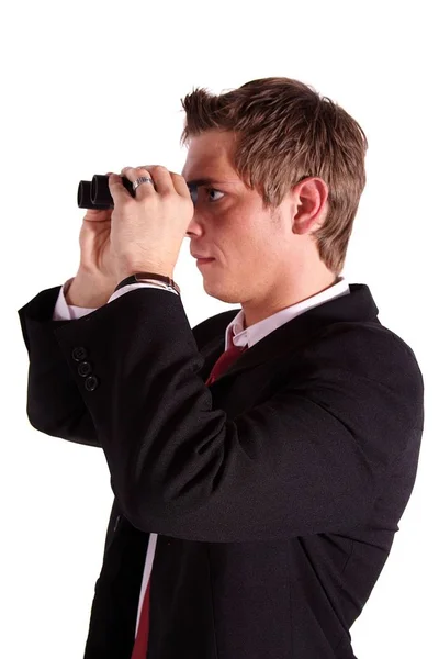 Man Using Spyglass All Isolated White Background — Stock Photo, Image