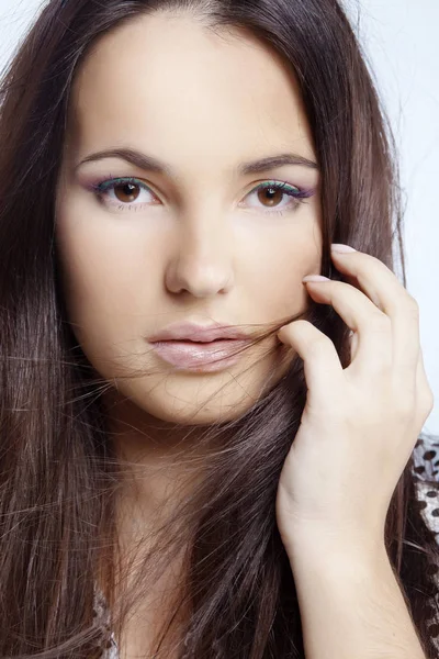 Retrato Cara Mujer Muy Hermosa Cerca — Foto de Stock