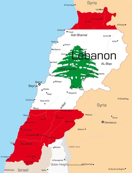 Abstraktní Vektorová Barevná Mapa Libanonu Zbarvená Národní Vlajkou — Stock fotografie