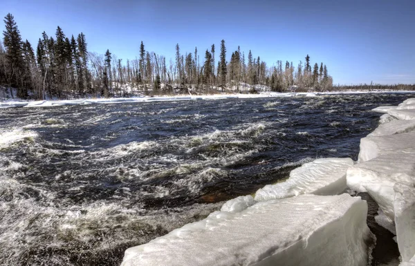 Churchill Fluss Winter Saskatchewan Canada Brücke — Stockfoto