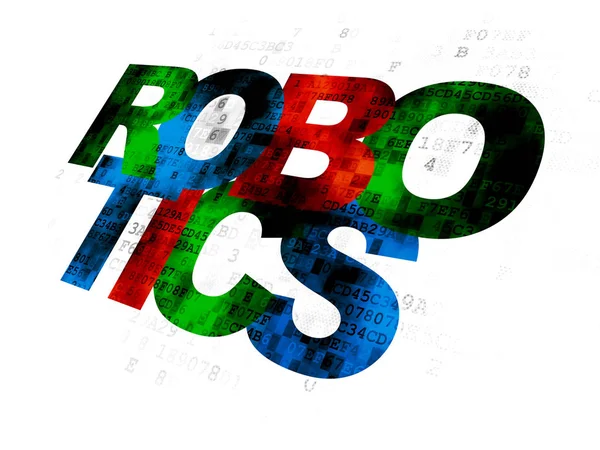 Vetenskaps Koncept Pixelated Multi Color Text Robotics Digital Bakgrund — Stockfoto