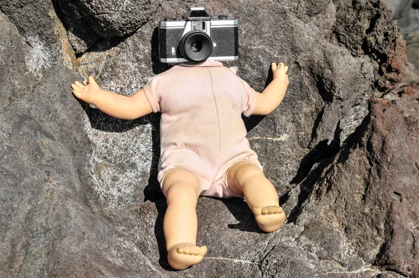 Old Vintage Doll Photo Camera Head — Stock Photo, Image