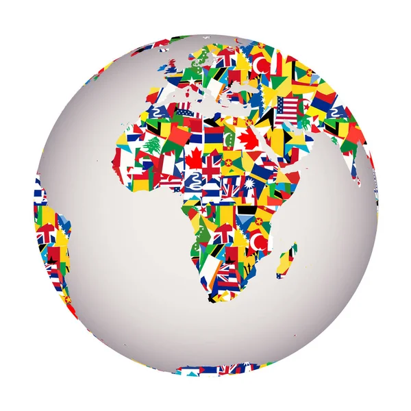 Concepto Globalización Con Globo Terráqueo Todas Las Banderas Del Mundo — Foto de Stock