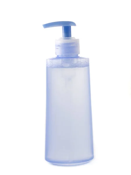 Blå Kosmetiska Flaskor Utan Etiketter Isolerade Vit Bakgrund — Stockfoto