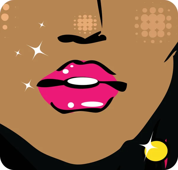光沢のある口紅アイコンエンブレムシンボル付き女性唇クローズアップ — ストック写真