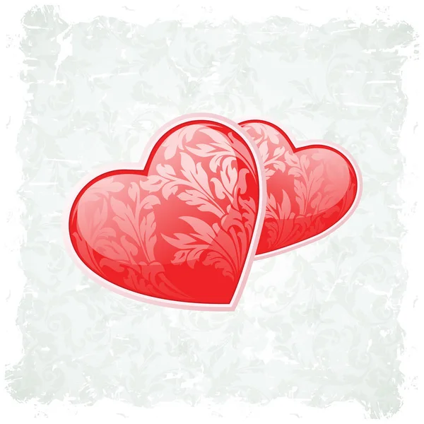 Grungy Valentine Day Background Two Floral Hearts — стоковое фото